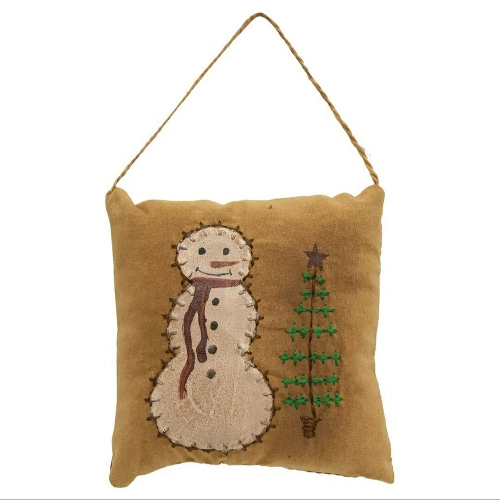 Primitive Snowman Christmas Tree Pillow‎ Ornament Embroidered